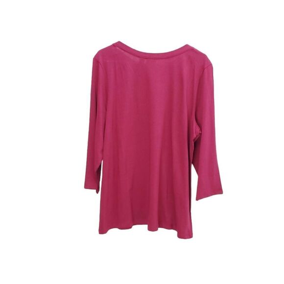 CHICOS Magenta Boatneck 3/4 Sleeve Slub Knit Top - Picture 4 of 6